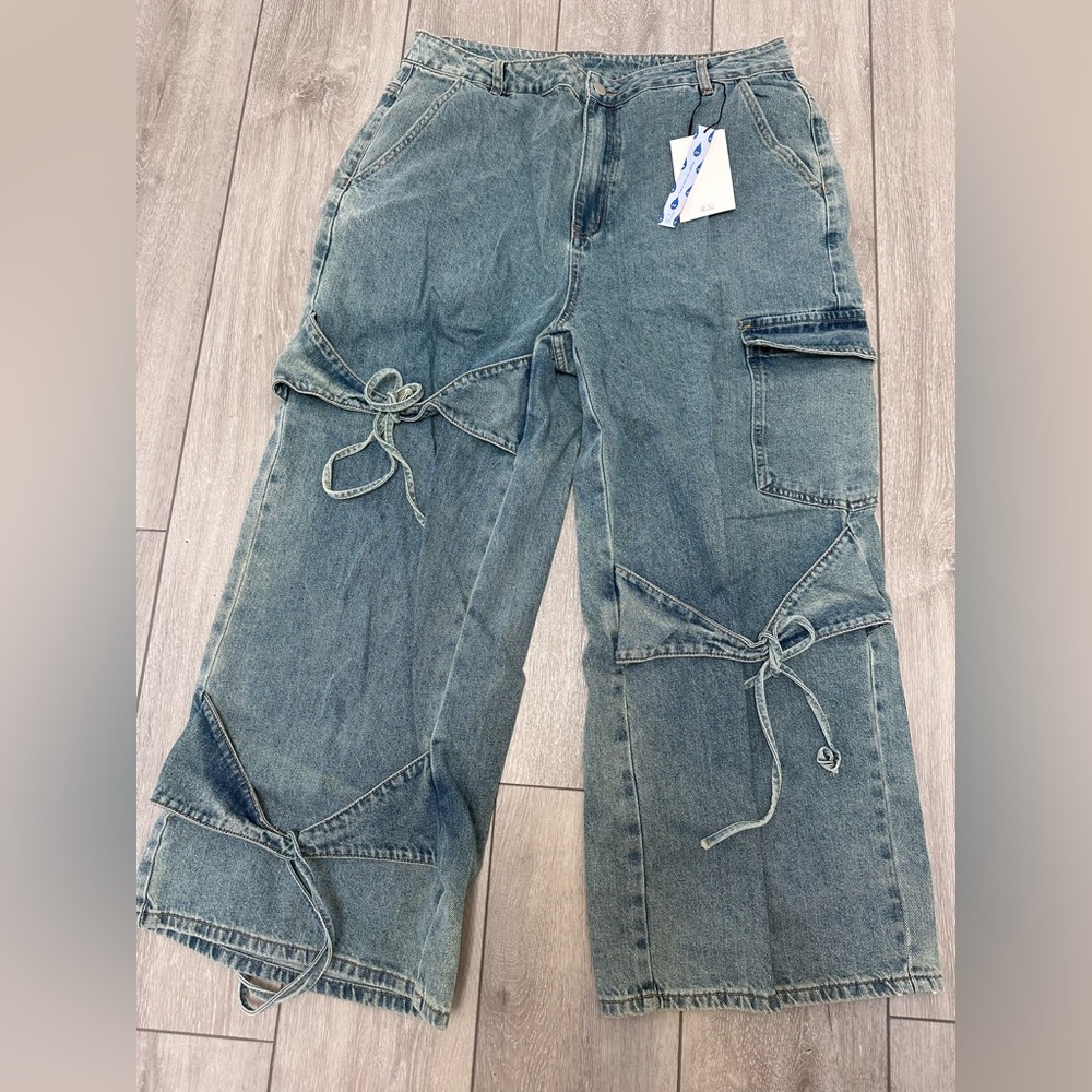 Cider Blue Flare Jeans with Bow Details